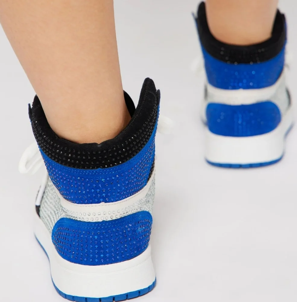Mata Shoes Black Blue and White  Rhinestone Sneakers with Sleek Design